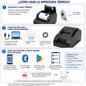 Impresora ticketera térmica de escritorio USB + Bluetooth 57mm 58mm Xprinter 58IIZ - Imagen 3