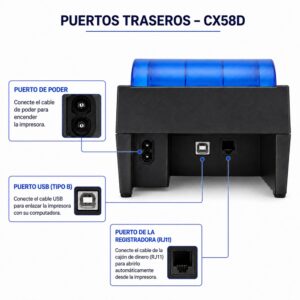 Impresora ticketera térmica de escritorio USB + Bluetooth 57mm 58mm CX58D - Imagen 4