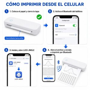 Impresora portátil térmica A4 para rollo/hoja suelta/plegable 210mm USB + Bluetooth A80 304dpi LUCK JINGLE - Imagen 4