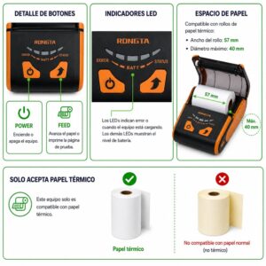 Impresora ticketera térmica portátil USB Bluetooth RONGTA RPP200 57mm 58mm - Imagen 4
