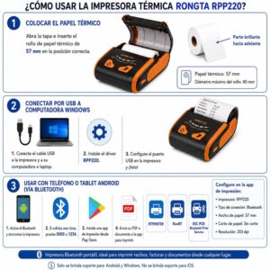 Impresora ticketera térmica portátil USB Bluetooth RONGTA RPP200 57mm 58mm - Imagen 6