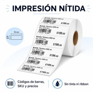 Rollo de 250 etiquetas adhesivas térmico 76x25mm TD blanco - Imagen 3