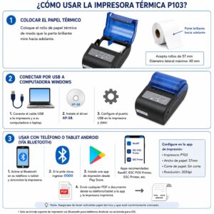 Impresora ticketera Portátil con batería USB Bluetooth Xprinter P103 57mm 58 mm - Imagen 3
