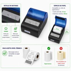 Impresora ticketera Portátil con batería USB Bluetooth Xprinter P103 57mm 58 mm - Imagen 6