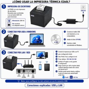 Impresora ticketera térmica escritorio USB LAN WIFI 80mm Xprinter E260L - Imagen 5