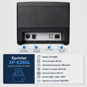 Impresora ticketera térmica escritorio USB LAN WIFI 80mm Xprinter E260L - Imagen 3