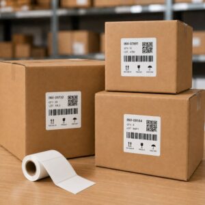 Rollo de 100 etiquetas adhesivas térmico 76x76mm TD blanco para impresora portatil - Imagen 8