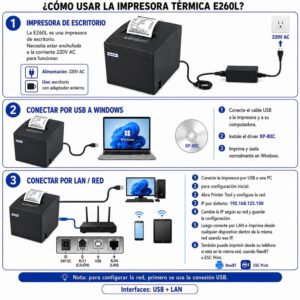 Impresora ticketera térmica de escritorio USB LAN Bluetooth 80mm Xprinter E260L - Imagen 3