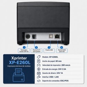 Impresora ticketera térmica USB LAN Bluetooth 80mm E260L + 10 rollos 80x80x13mm - Imagen 5