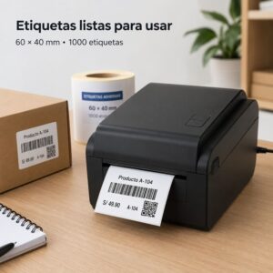Rollo de 1000 etiquetas adhesivas térmico directo 60x40mm TD blanco para código de barras - Imagen 6