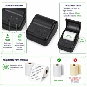 Impresora ticketera térmica portátil 80mm USB+Bluetooth CX80B con puerto gaveta RJ11 - Imagen 4