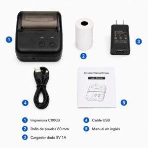Impresora ticketera térmica portátil 80mm USB+Bluetooth CX80B con puerto gaveta RJ11 - Imagen 3