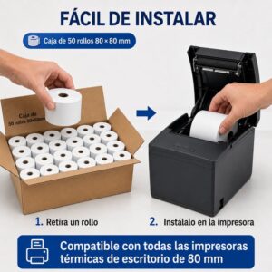 Caja de 50 rollos contómetros papel térmico 80x80mm 55g - Imagen 3
