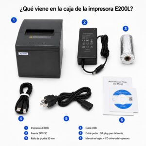 Impresora ticketera térmica de escritorio USB LAN 80mm E200L + 10 rollos 80x80x13mm 75 metros - Imagen 5