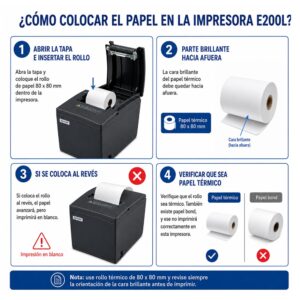 Impresora ticketera térmica de escritorio USB LAN 80mm E200L + 10 rollos 80x80x13mm 75 metros - Imagen 7
