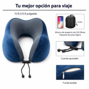 Kit viaje cojín cuello de espuma viscoelástica + tapaoidos + tapaojos + bolsa cierre de cordón COLOR AZUL - Imagen 4