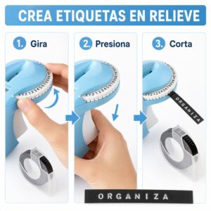Etiqueta relieve color negro embosing 9mm x 3 metros para B90 - Imagen 5