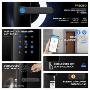 Cerradura digital smart C91 pilas AAA Huella/Tarjeta/Clave/Llave/APP bluetooth - Imagen 4
