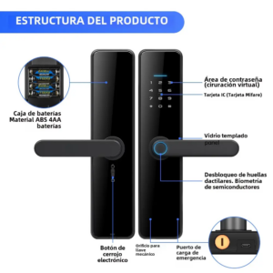 Cerradura digital smart C91 pilas AAA Huella/Tarjeta/Clave/Llave/APP bluetooth - Imagen 3