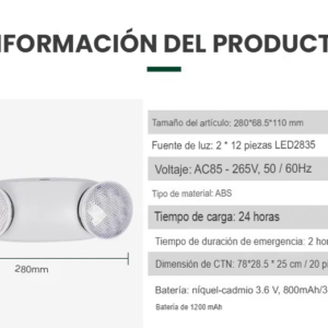Luz de Emergencia 24 LED 120 minutos duración sin switch ni enchufe 2x2W - Imagen 5