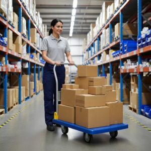 Carrito tipo plataforma plegable azul para almacén o traslado 200 KG 50x70cm - Imagen 3