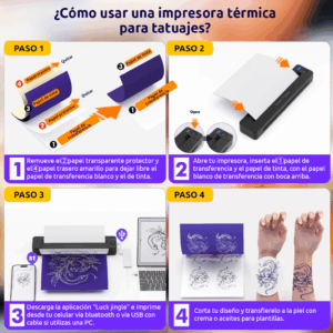 Impresora portátil térmica A4 para tatuajes/hojas suelta USB + Bluetooth A49 203dpi LUCK JINGLE - Imagen 9