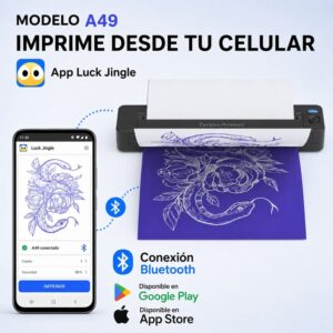 Impresora portátil térmica A4 para tatuajes/hojas suelta USB + Bluetooth A49 203dpi LUCK JINGLE - Imagen 5