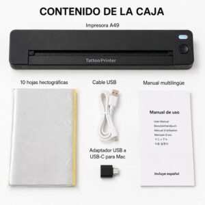 Impresora portátil térmica A4 para tatuajes/hojas suelta USB + Bluetooth A49 203dpi LUCK JINGLE - Imagen 3