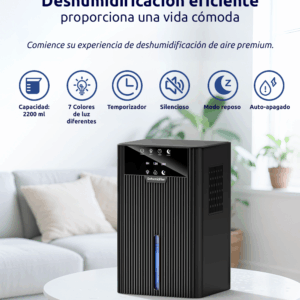 Deshumedecedor para casa cubre hasta 25m2 modelo B30 de 2.2L con botones táctiles - Ideal para hogar, baño o armario - Imagen 3