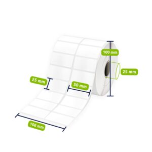 Caja de 10 rollos de 2000 etiquetas adhesivas térmico 50x25mm TD blanco sin precorte - Imagen 2