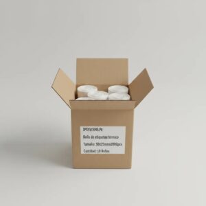 Caja de 10 rollos de 2000 etiquetas adhesivas térmico 50x25mm TD blanco sin precorte - Imagen 1