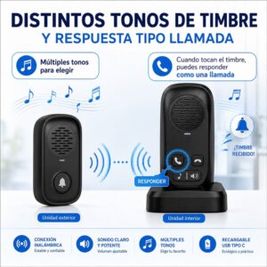Timbre inalambrico bi-direccional con bateria hasta 50 metros aire libre horizontal IP44 - Imagen 4