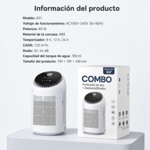 Purificador de aire A01 con deshumificador 2 en 1 hasta 25m2 con temporizador y modo sleep - Imagen 10