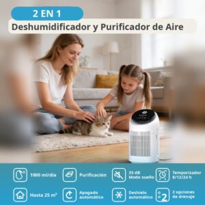 Purificador de aire A01 con deshumificador 2 en 1 hasta 25m2 con temporizador y modo sleep - Imagen 3