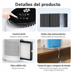 Purificador de aire A01 con deshumificador 2 en 1 hasta 25m2 con temporizador y modo sleep - Imagen 8