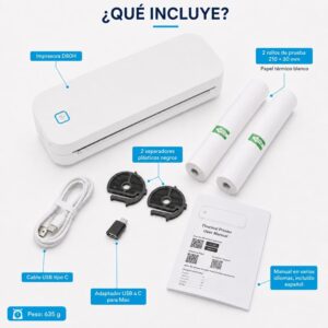Impresora portátil térmica A4 para rollo/hoja suelta /plegable 210mm USB + Bluetooth D80H 304dpi LUCK JINGLE - Imagen 3
