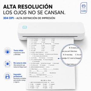Impresora portátil térmica A4 para rollo/hoja suelta /plegable 210mm USB + Bluetooth D80H 304dpi LUCK JINGLE - Imagen 14