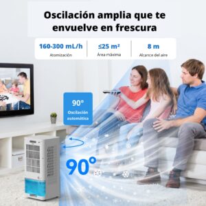 Enfriador de aire cooler 5L cubre 20m2 ventilador con panel digital táctil, control remoto y temporizador - Imagen 3