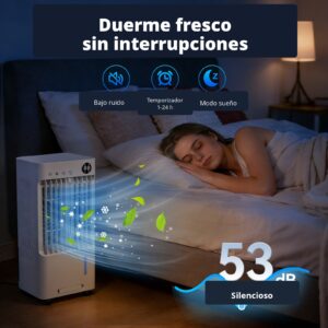 Enfriador de aire cooler 5L cubre 20m2 ventilador con panel digital táctil, control remoto y temporizador - Imagen 5