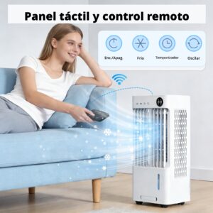 Enfriador de aire cooler 5L cubre 20m2 ventilador con panel digital táctil, control remoto y temporizador - Imagen 6
