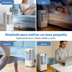 Enfriador de aire cooler 5L cubre 20m2 ventilador con panel digital táctil, control remoto y temporizador - Imagen 7