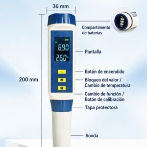 Medidor digital PH LY701 5 en1 PH EC TDS SAL. Temperatura - Imagen 2