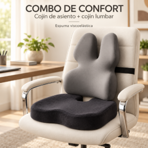 Combo cojín lumbar para espalda + cojín de asiento espuma viscoelástica - Imagen 1