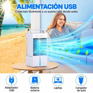 Enfriador de aire cooler 900mL cubre 2m2 ventilador con panel digital táctil y temporizador 2408 carga USB - Imagen 7