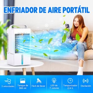 Enfriador de aire cooler 900mL cubre 2m2 ventilador con panel digital táctil y temporizador 2408 carga USB - Imagen 10