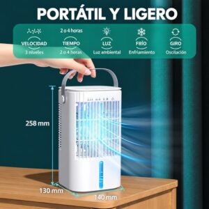 Enfriador de aire cooler 900mL cubre 2m2 ventilador con panel digital táctil y temporizador 2408 carga USB - Imagen 3