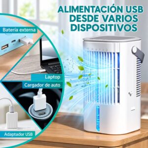 Enfriador de aire cooler 900mL cubre 2m2 ventilador con panel digital táctil y temporizador 2408 carga USB - Imagen 6